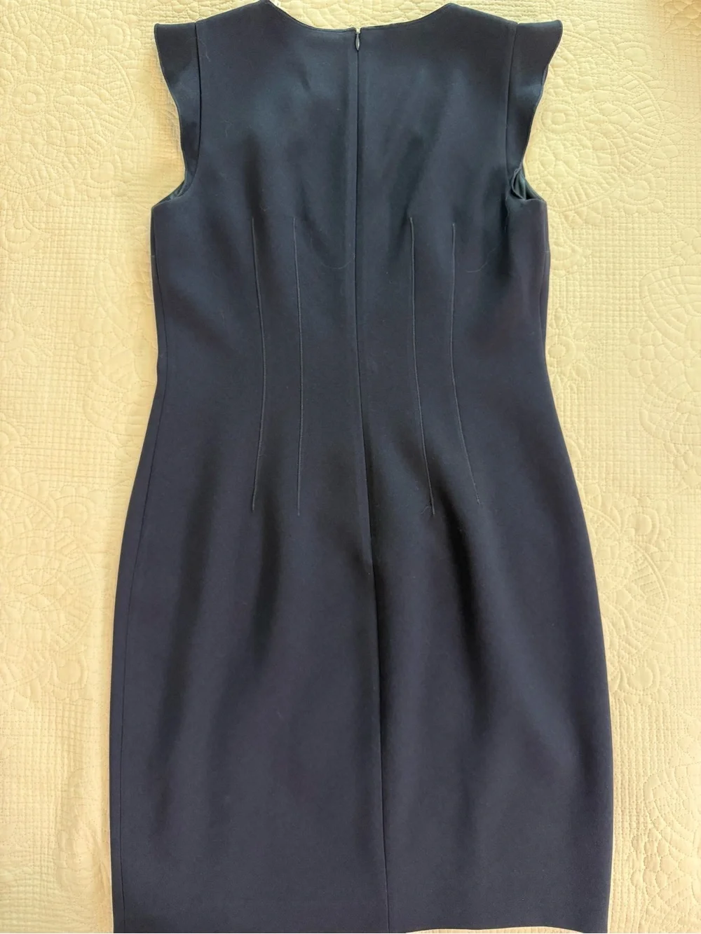 Elie Tahari Navy Cap- Flutter Sleeve Midi Sheath Dress ~8 - Picture 10 of 13